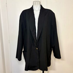 Vintage 90s Black Shawl Collar Oversized Boxy Lightweight Blazer Jacket